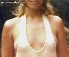 Young exhibitionist shared wife popping some nips in a loose skimpy halter ...