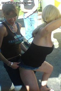 Slut Wife dancing with a biker wife and letting her grope and feel her up w...