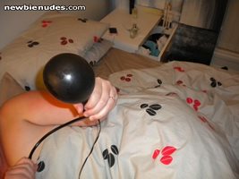 her vibrating butt plug blown up to how much she can take