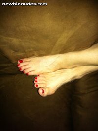 More of my wife's sexy feet. I hope they are sexy enough for you to cum on!