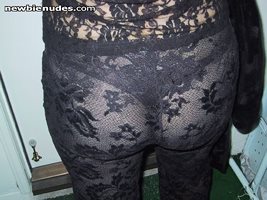 Ready to go on loaner date in see thru lace pants and black thong....