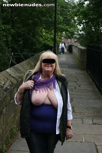 walking the city wall of chester with my tits out