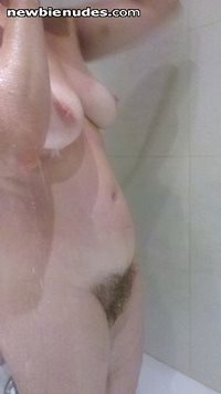 Wife in the shower this morning.  I love her hairy bush and great tits.  I ...