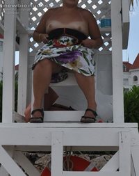 My wife giving us a show from a life guards chair!