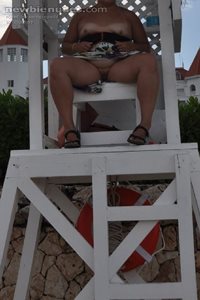 My wife giving us a show from a life guards chair!