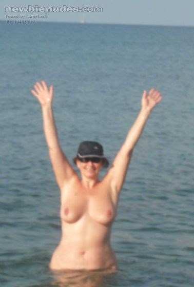 Good looking woman nice breats skinny dipping in Kefalonia