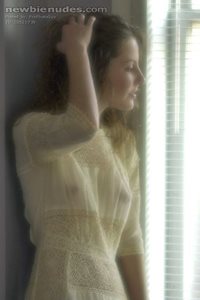 Shannon by the window in that perfect white dress. (Would enjoy your commen...