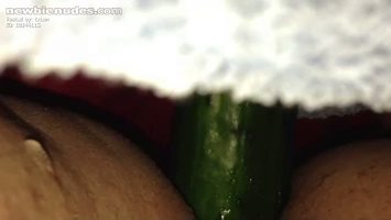 Baby with a Cucumber, can see my cum from earlier, mmm.