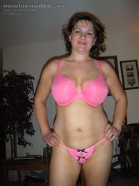 his favorite bra and g-string. pretty in pink!