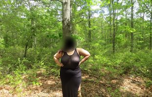 Taking a stroll in slutty clothes out in the woods