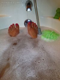 Wet soapy toes