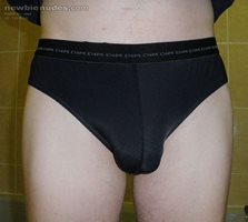 In polyamide-stretch panties... at the front the stretch has gone so my coc...