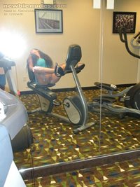 Playing in the hotel workout room