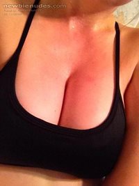 Her huge tits.