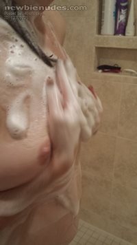 in the shower; getting soaped up