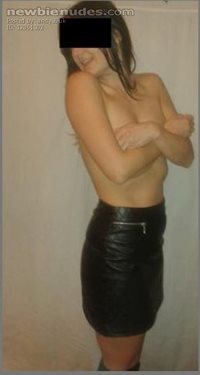 wife in leather skirt