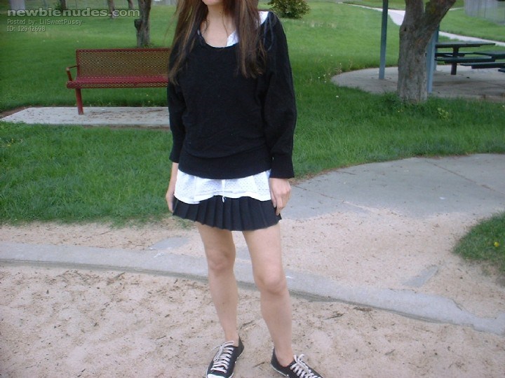 In the park, in a skirt, making sure I'm alone