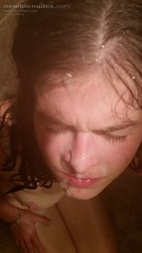 Facial in the shower from my hung husband