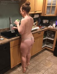 On tippy toes in the kitchen
